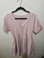 Madewell Mauve Pink Knee Length Button Vneck Cottagecore Office Flare Dress XXS