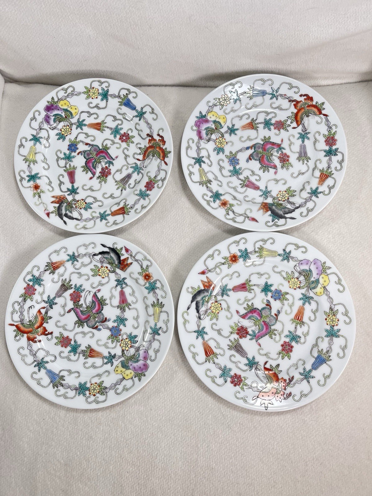 Vtg Set 4 Jingdezhan Chinese 7” Salad/ Dessert Plates Handpainted