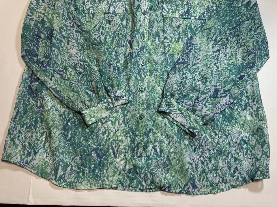 DANA BUCHMAN MUJER BLUSA VERDE AZUL MANGA LARGA TALLA XL Foto 3 de 4