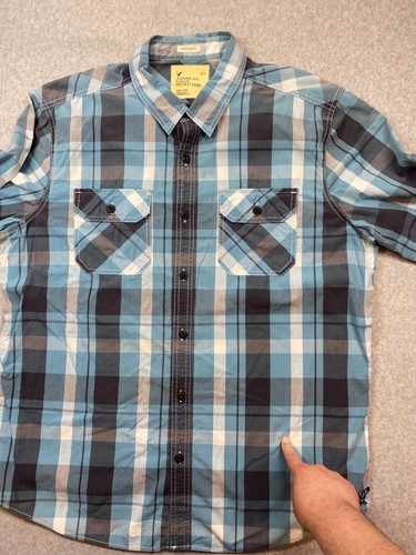 American Eagle Shirt Mens XXL 2XL Athletic Fit Blue Plaid Western Rodeo Cowboy - Picture 7 of 11