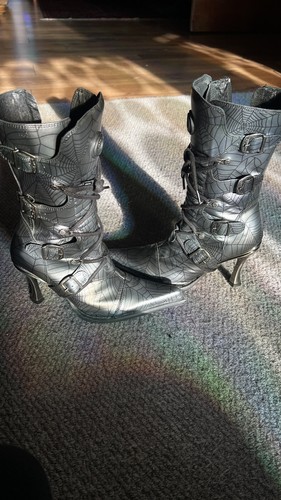 NEW ROCK Leather Malicia Grey Spider Web Buckle Goth Vamp Steampunk Boots 5 / 38 - Picture 7 of 9