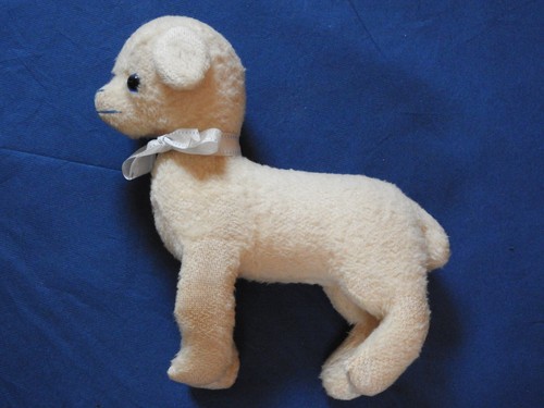Jouet ancien, collection peluche, mouton , L: 25cm, H : 25cm, yeux en verre bleu - Photo 12/14