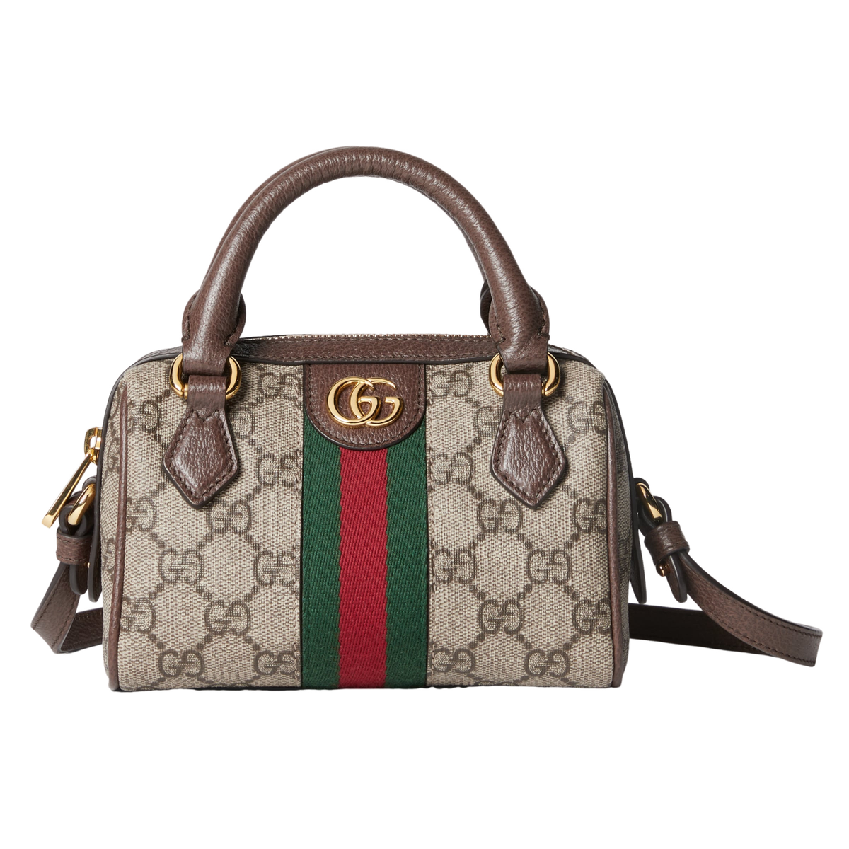 GUCCI Ophidia Mini Boston $1560 Beige/Ebony GG Canvas Top Handle