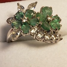 Green Emerald  White Cz 925 Sterling Silver Ring