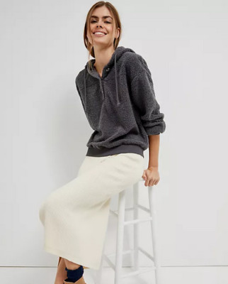 Anthropologie Sherpa Hoodie Gray Faux Shearling Current Air Sweater Size S NEW