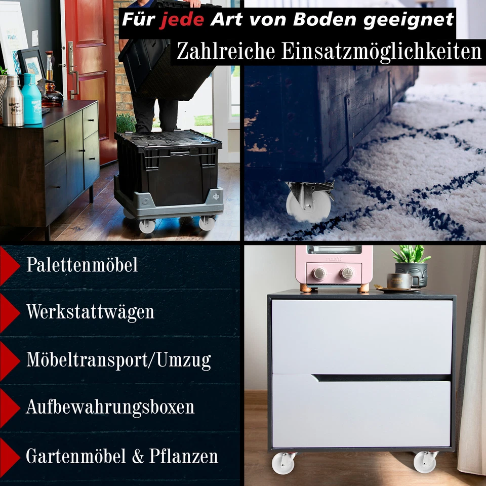 TRANSPORTROLLEN Lenkrollen mit BREMSE KUNSTSTOFF WEISS PP 75 100 125 mm Rolle - Bild 2 von 4