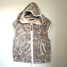 Prana Womens Polar Escape Vest Tan Sherpa Hoodie Full Zipper Jersey Lined Medium