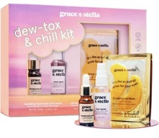 Glow Up Skincare Gift Set Gold Eye Masks, Hyaluronic Acid Serum, Rosewater Spray