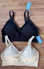 2-Pack NWT Padded Wireless Comfort Maternity Nursing Bras Nude Black Size XXL