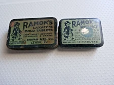2 Vintage Ramon's Tins-RAMON'S LAXATIVE COLD TABLETS & RAMON'S RELIEF ASPIRIN
