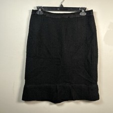 PRADA Tweed Ruffle Hem Skirt Wool Twill Knee Length Black Size IT 42 US M