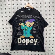 Vintage 90s Disney Snow White DOPEY Shirt Men XL Black Single Stith RARE USA