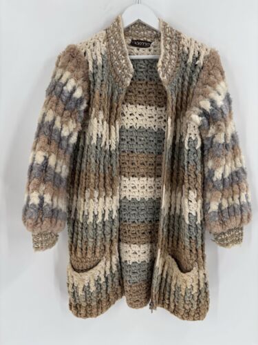 Norma Canada Vintage 70s Jacket Womens Small Multicolor Crochet Heavy Cotton - Picture 2 of 17