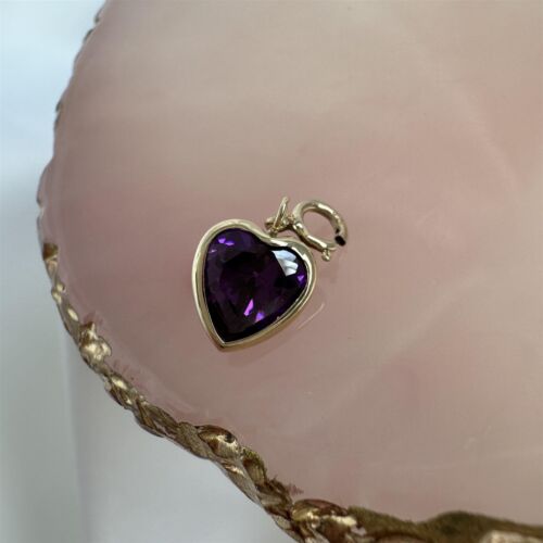 9ct Gold & Amethyst CZ Heart Clip on Charm Love Hearts 375 Charms Valentines - 第 2/8 張圖片