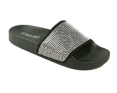 New Ladies Womens Slip On Sparkly Diamante Sliders Summer Beach