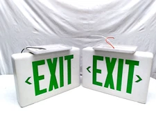 LOT of 2, Lighted Double Sided Green Exit Signs - USED