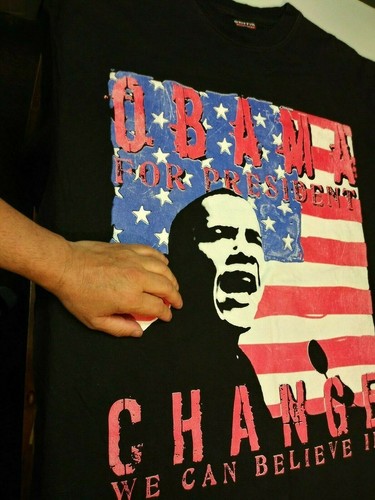 T-shirt BARACK OBAMA 2008Silkscreen CHANGE WE CAN 3XL EXTRA LARGE BLACK TSHIRT - Picture 6 of 10