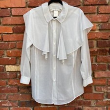 Vintage Comme Des Garcons White Pin Striped Blouse with Large Dramatic Collar