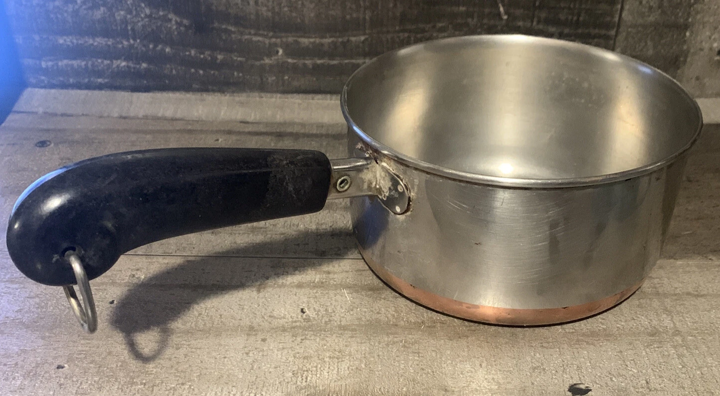 Vintage REVERE WARE 1 Qt Quart Copper Bottom Sauce Pan Pot 1801