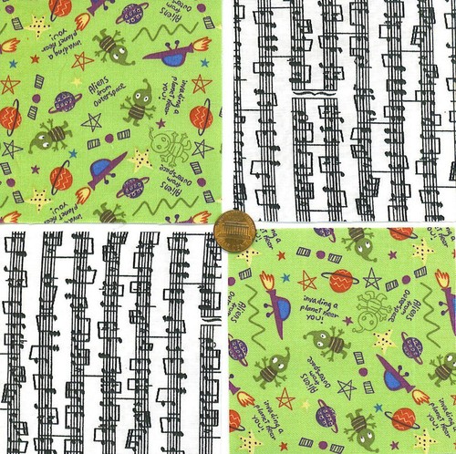 Sounds Aliens Make Monster Music 4 inch 100% Cotton Novelty Fabric Squares DE1 - Picture 2 of 4