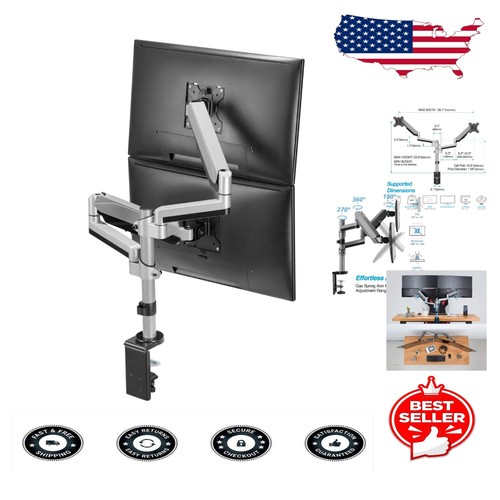 Adjustable Dual Monitor Desk Mount for 13-27" Screens with Cable Management