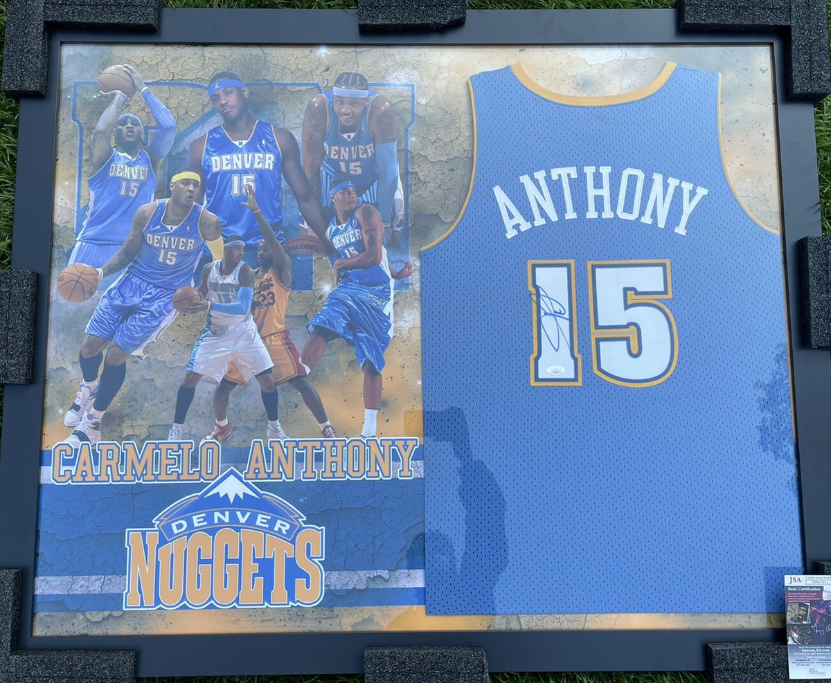 Carmelo Anthony Signed Framed Denver Nuggets Jersey JSA COA #15