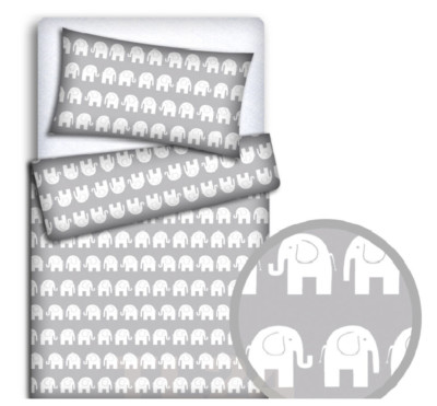 BABY BETTWÄSCHE PASSFORM KINDERBETT SET 70x80cm BETTBEZUG 2-TEILIG ELEFANTEN GRAU