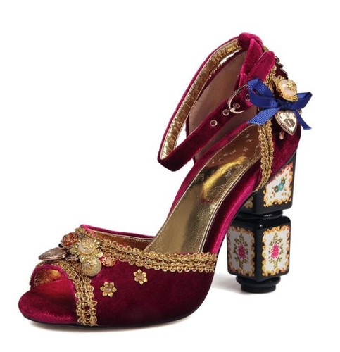Retro Damen Samt High Heel Schuhe Knöchelriemen Party Abschlussball Schuhe Laufsteg Abend - Bild 5 von 9