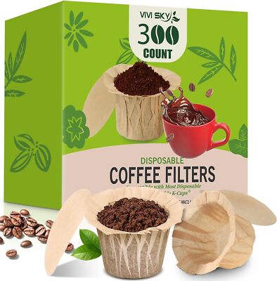 VIVI SKY K cup Coffee Paper Filters with Lid Disposable 300, Natural 