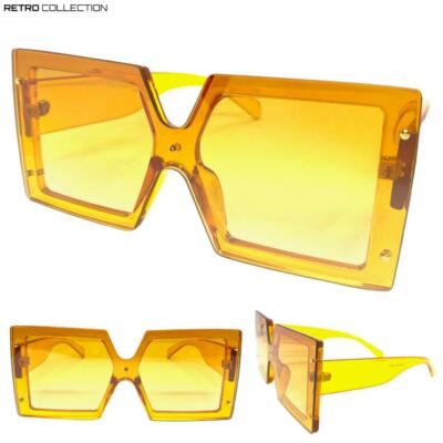 Oversize Classy Elegant Modern Retro SUNGLASSES Large Square Orange Frame & Lens