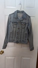 Old Navy Jean Jacket Faded Blue Denim Rivet Buttons Collar Stretch Cotton Euc S