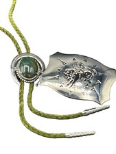 CHAMBERS BELT CO. BUCKING BRONCO BELT BUCKLE U.S.A. Bolo Green Stone Green Suede