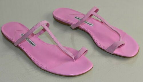 NEW Manolo Blahnik Suede Slides Mules Sandals Flats Pink Shoes 39 - Zdjęcie 1 z 8