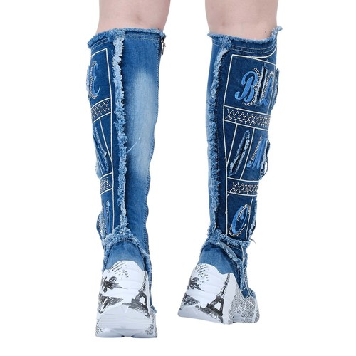 Denim Boots Shoes, Handmade Women's Sports Boots,Women's Sexy Boots,Birthday Gif - Picture 7 of 9