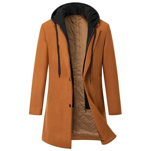 Neuer koreanischer lässiger Wollmantel mittellang trendy Jacke Herren Oberbekleidung Kapuze Business - Bild 6 von 27