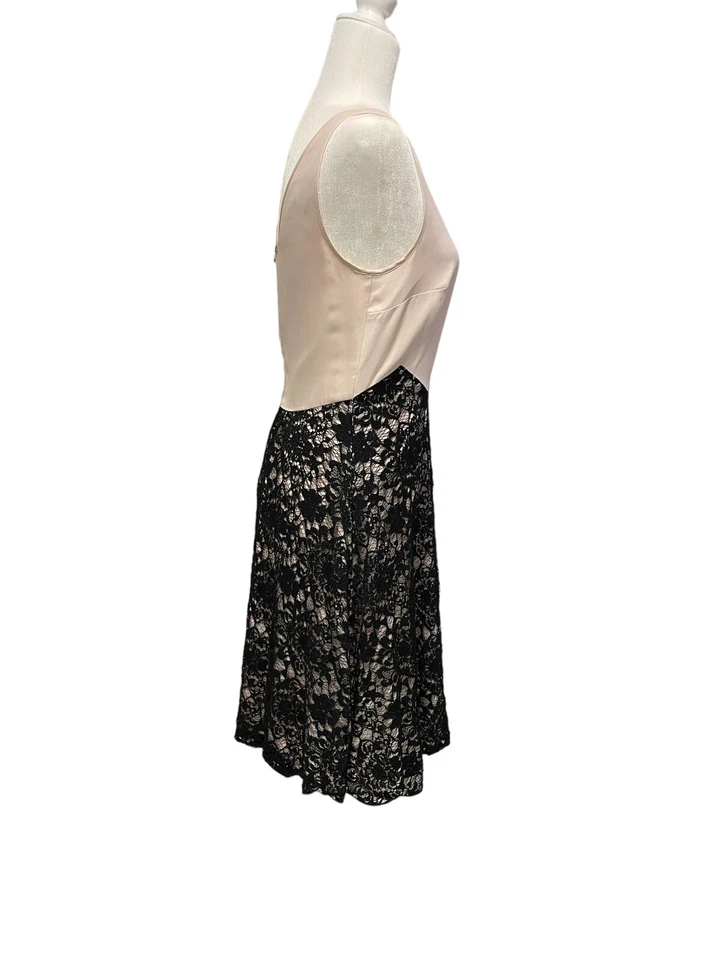 Ted Baker балет розовый атласный черный кружевной без рукавов Fit & Flare платье с подкладкой - Sz 2 - Изображение 4 из 4