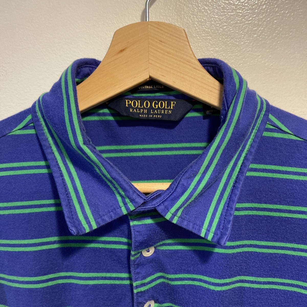Polo Golf Ralph Lauren Vintage Lisle Blue Green Stripe Shirt Polo Golf Ralph Lauren Vintage Lisle Blue Green Stripe Shirt