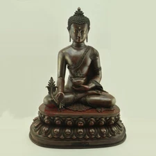 Oxidized Copper Alloy Silver Eyes and Tika Medicine Buddha / Menla Statue       
