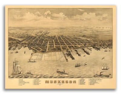 Muskegon MI 1874 Historic Panoramic Town Map - 24x32
