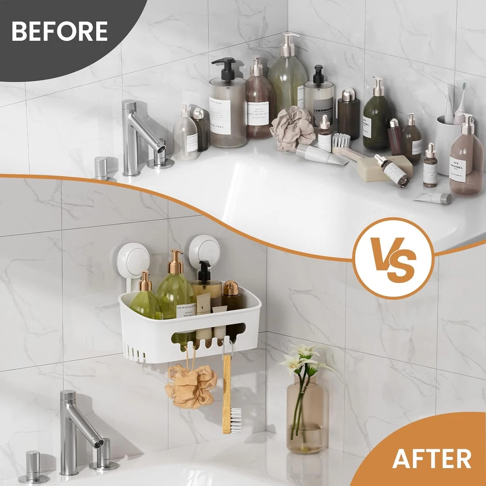 Shower Caddy Suction Cup Shower Shelf Suction Shower Basket Removable Powerful S