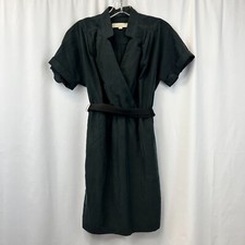 Ann Taylor Loft Womens Black Short Sleeve Surplice Neck Midi Shift Dess Size 2P