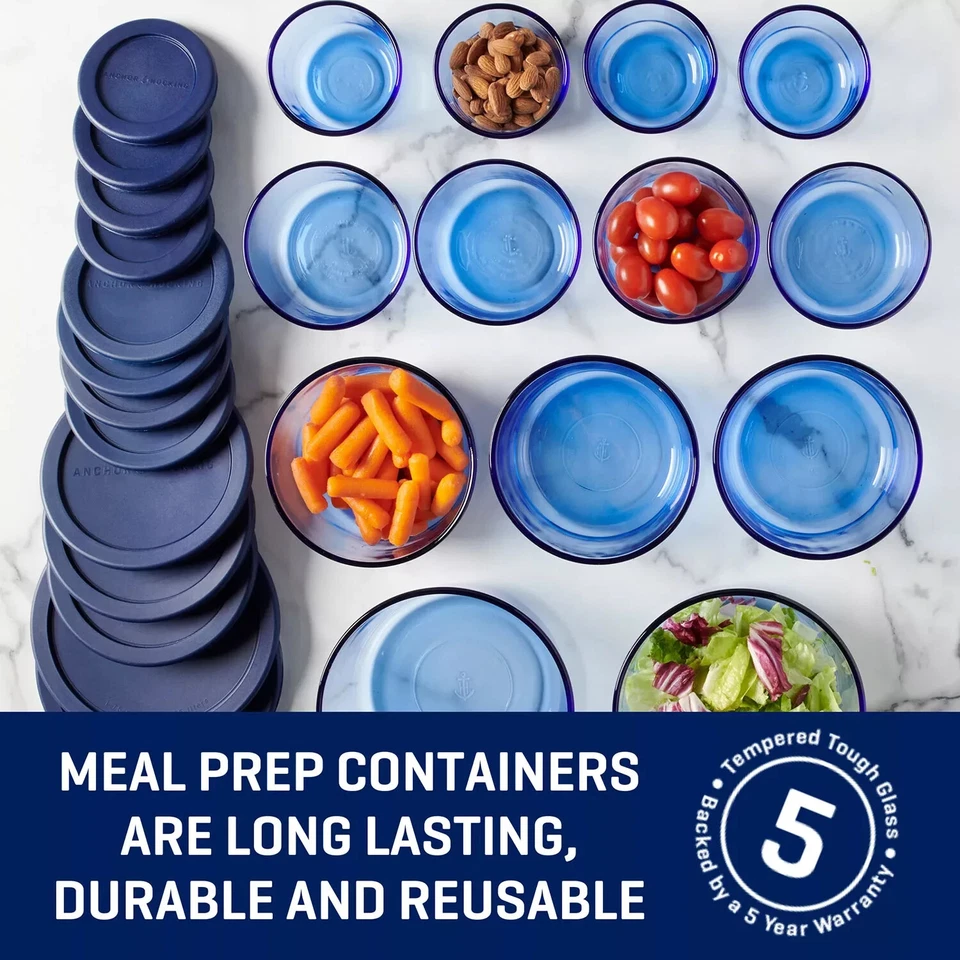 Anchor Hocking SnugFit Glass Food Storage Containers with Navy Lids, 26 Piece Se - Image 2 of 4
