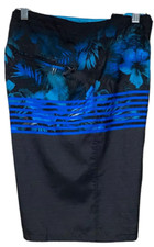 Burnside Mens Hawaiian Floral Black Blue Board Shorts Sz 32