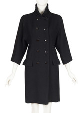 Balenciaga Haute Couture 1960s Vintage Black Wool Double-Breasted Coat Sz XS 50s