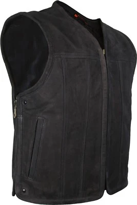 MDM Herren Lederweste mit Reißverschluss Bikerweste Kutte Lederkutte Nubukleder Matt