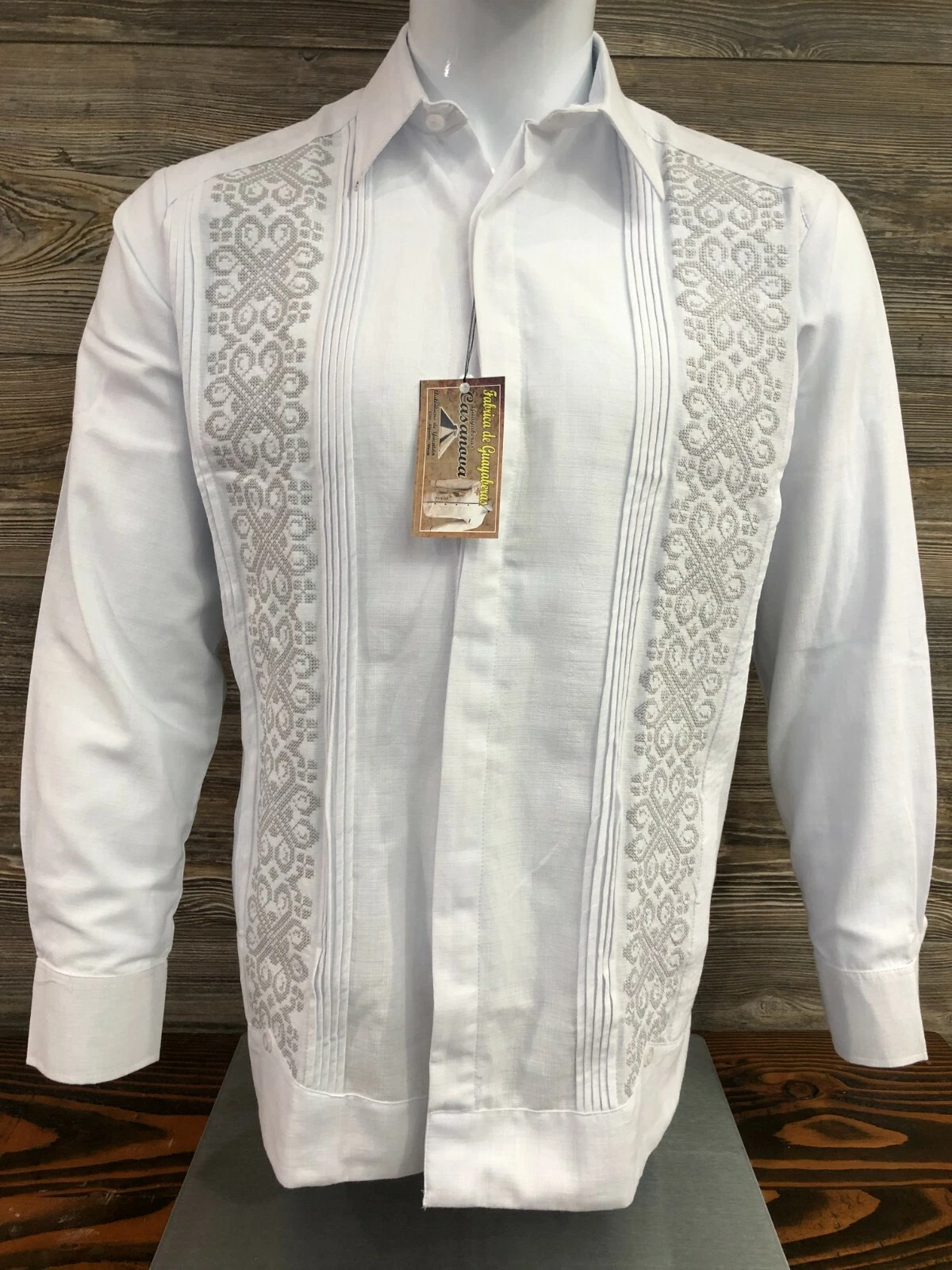 Men Mexican Guayabera Wedding Dress Shirt White Silver Double Embroidery
Opens in a new window or ta