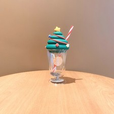 New 2021 China Starbucks Christmas Tree 9 oz Double Wall Glass Straw Cup