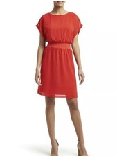 Halston Dress Women Red Midi Short Sleeve Solid Classic Swing XS