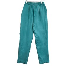 VTG 90s Malcolm Flowers Silk Jogger Pants Women Size M Teal Lined Pull On Casual