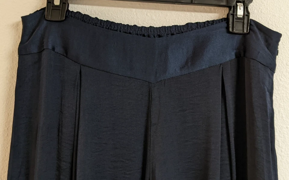 Женские мягкое окружение «Идеальный Palazzo» синий атласный широкие ноги брюки маленький S - Изображение 2 из 4